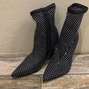 Elegant Black Rhinestone Ankle Boots